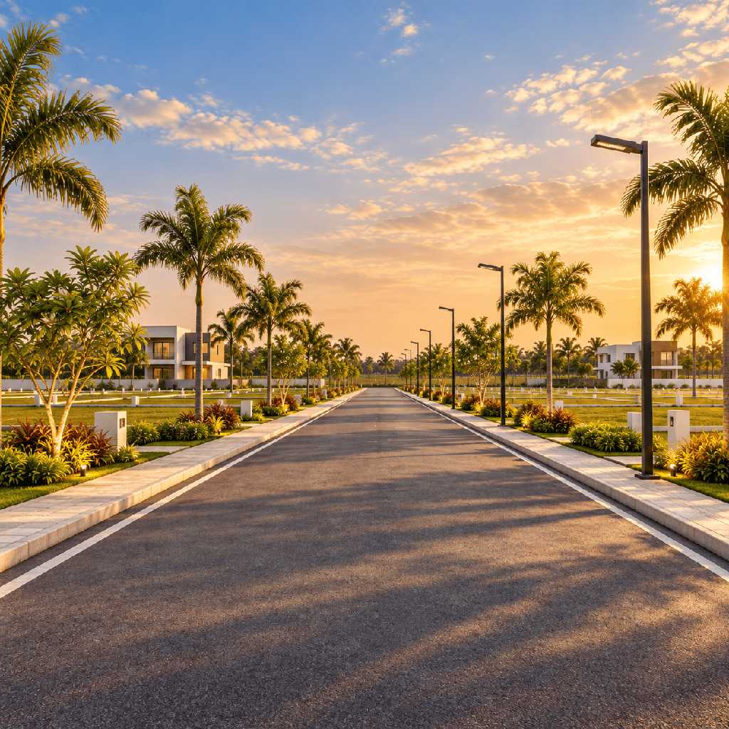 Landscaped internal road at CKP Emerald in Panjapur