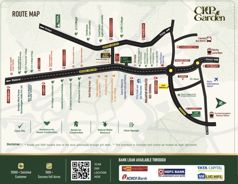 CKP Garden Phase 1 route map showing its location in Panjapur–Manikandam, Trichy and nearby landmarks